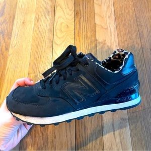 New Balance 574 black and cheetah sneakers size 6.5